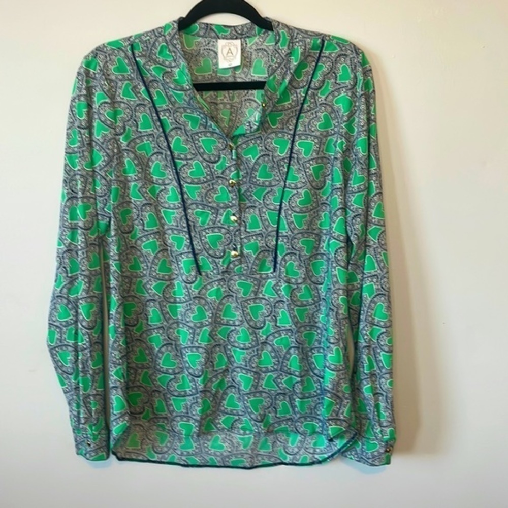 Green Hearts Long Sleeve Blouse